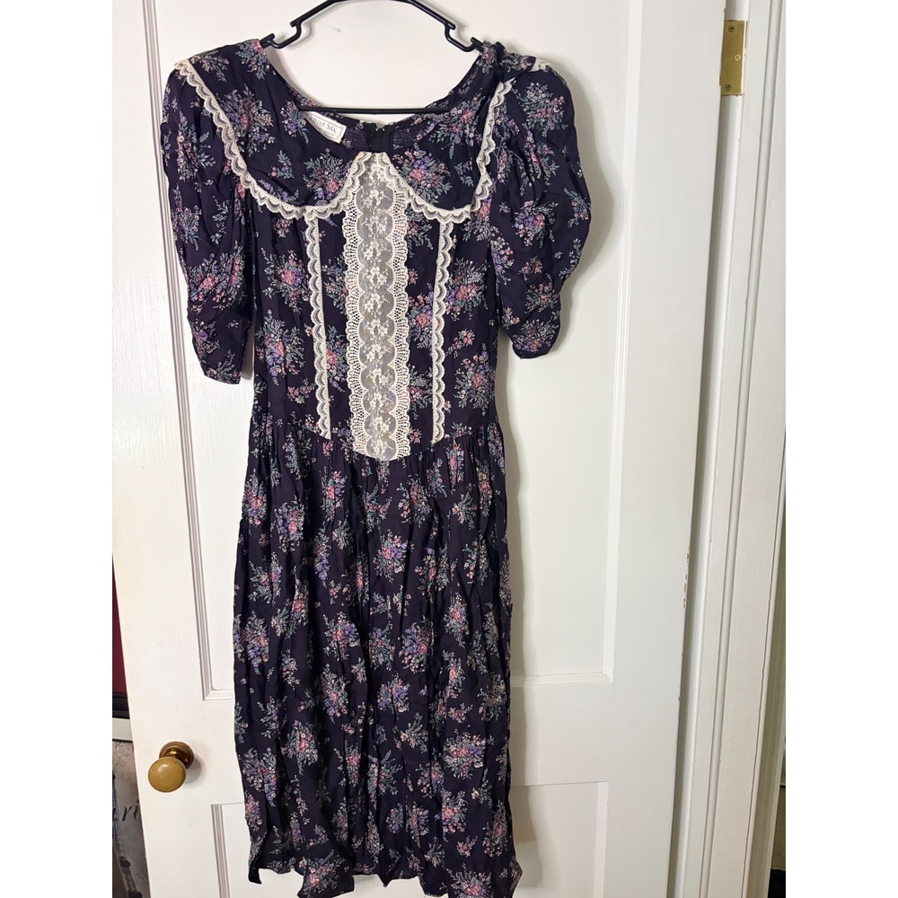 Gunne Sax Jessica McClintock Vintage Floral Lace Maxi Dress Purple Cottagecore